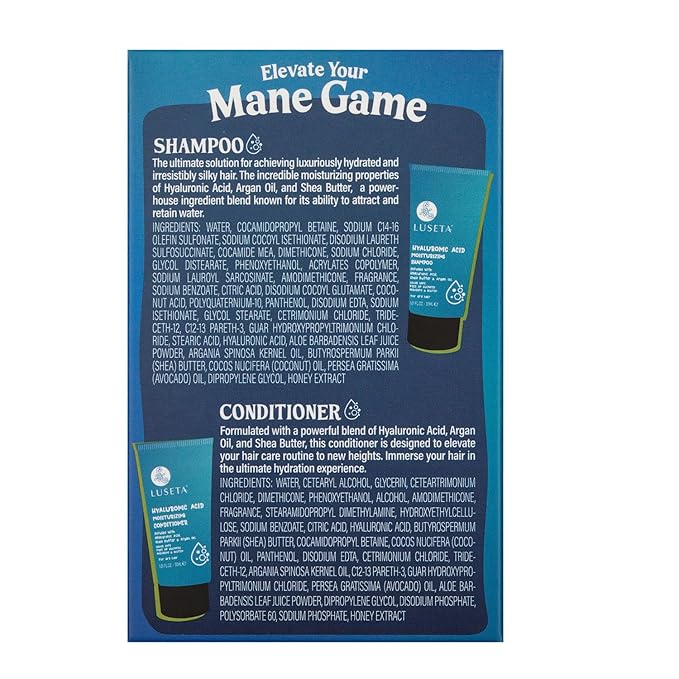 Luseta Hyaluronic Acid Moisturizing Shampoo & Conditioner Set for Dry and Damaged Hair, Sulfate Free Shampoo and Conditioner for Women Infused with Argan Oil and Shea Butter Paraben-Free 2 x 1.01oz