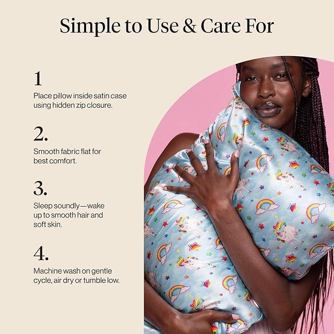 Kitsch x Lisa Frank Satin Pillowcase with Zipper for Hair & Skin, Softer Than Silk Pillow Cases Queen, Wrinkle-Free, Smooth and Cooling Satin Pillow Covers Standard/Queen Size 19x26 - MarkieTM