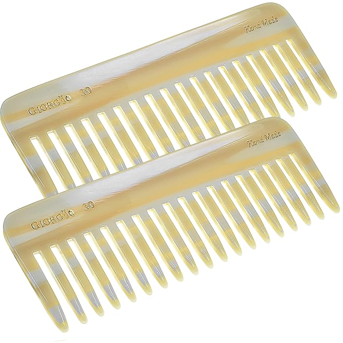 Giorgio G30 Large 5.75 Inch Hair Detangling Comb, Wide Teeth for Thick Curly Wavy Hair. Long Hairs Detangler Comb For Wet and Dry. Handmade of Cellulose, Saw-Cut, Hand Polished, Ivory 2 Pack