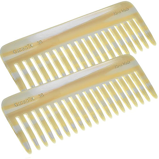 Giorgio G30 Large 5.75 Inch Hair Detangling Comb, Wide Teeth for Thick Curly Wavy Hair. Long Hairs Detangler Comb For Wet and Dry. Handmade of Cellulose, Saw-Cut, Hand Polished, Ivory 2 Pack