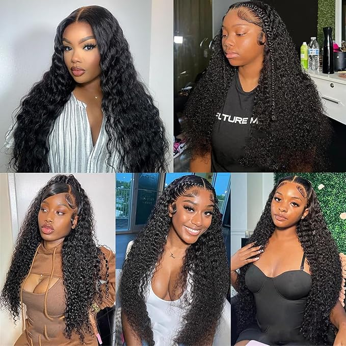 Deep Wave Lace Front Wigs Human Hair 13x6 HD Transparent Lace Front Wigs Human Hair 250% Density Deep Curly Human Hair Wig Pre Plucked Deep Wave Frontal Wigs Natural Color 28 Inch
