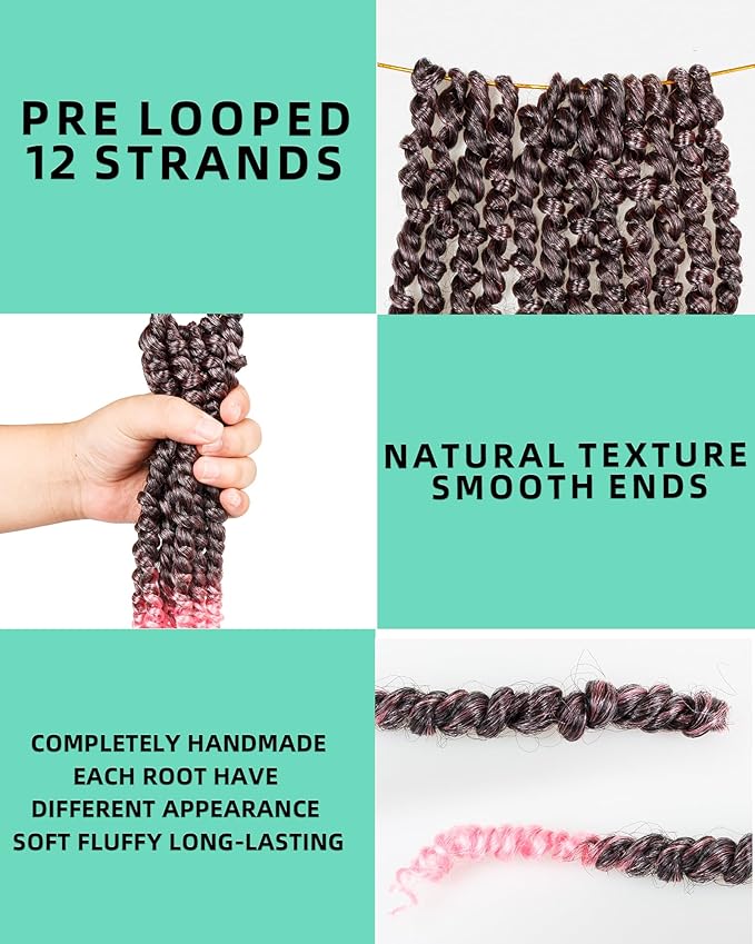 crochet twists pre looped-14 Inches 8 Packs Passion Twist Crochet Hair for Black Women and Kids-Omber Pink,Soft Lightweight Hair Extension(14"-8 Packs,T1B/Pink)