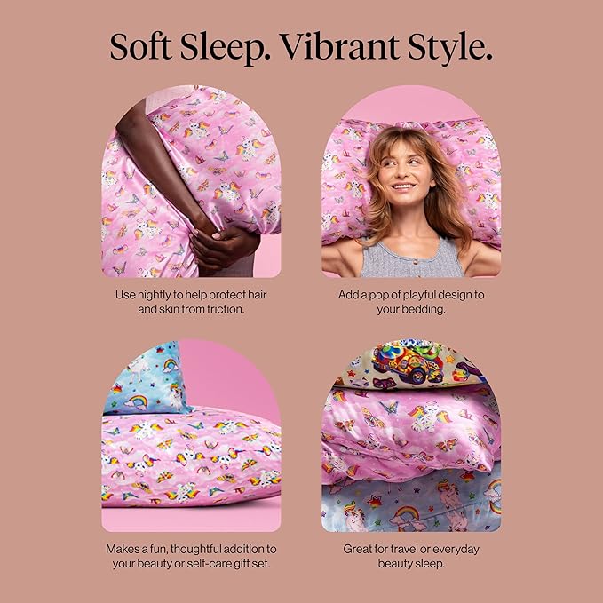 Kitsch x Lisa Frank Satin Pillowcase with Zipper for Hair & Skin, Softer Than Silk Pillow Cases, Wrinkle-Free, Smooth and Cooling Satin Pillow Covers, King Size (19x36) - Angel Kitty