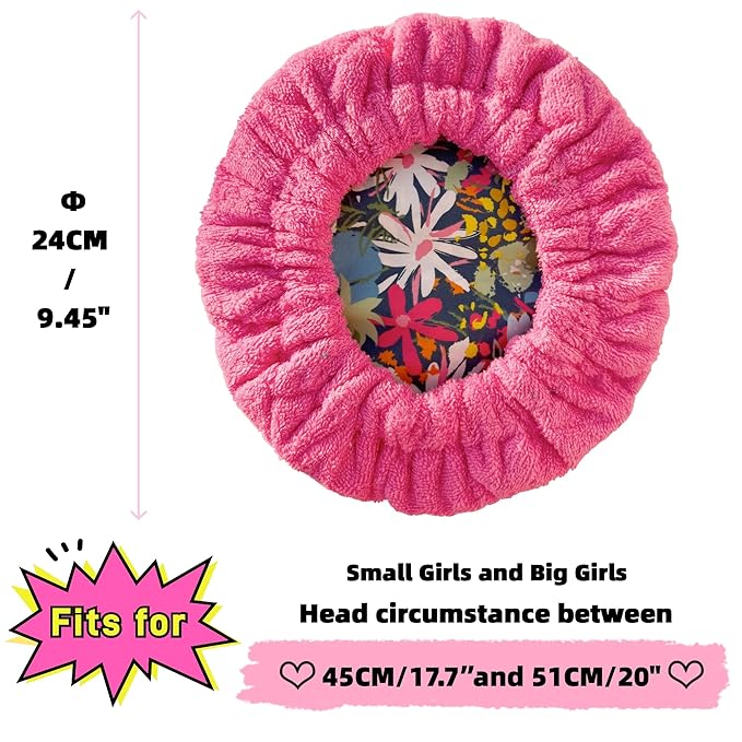 AKISS Flaxseed Deep Conditioning Heat Cap Portable Microwave Hot Bonnet Therapy Hair care Cap For Kids Girls (Fushcia/Flowers, Small)