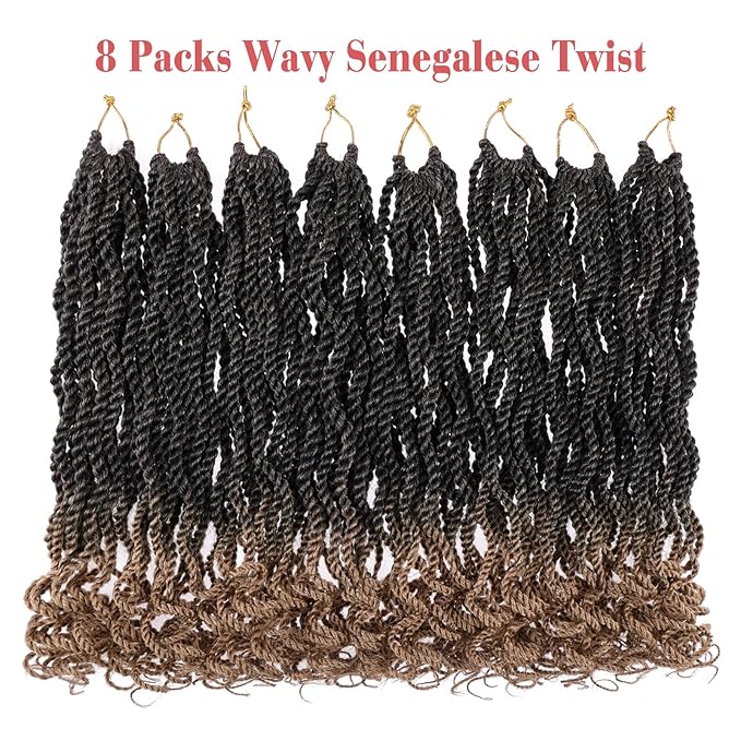 Leeven Ombre Honey Blonde 10 Inch Senegalese Twist Crochet Hair with Wavy Curly Ends 8 Packs Short Pre Looped Hanava Twist Synthetic Crochet Braids for Women Girl Kids
