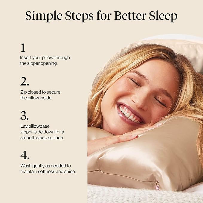 Kitsch Satin Pillowcase with Zipper for Hair & Skin, Softer Than Silk Pillow Cases Queen, Wrinkle-Free, Smooth and Cooling Satin Pillow Covers, Standard Size 19"x26" - Champagne