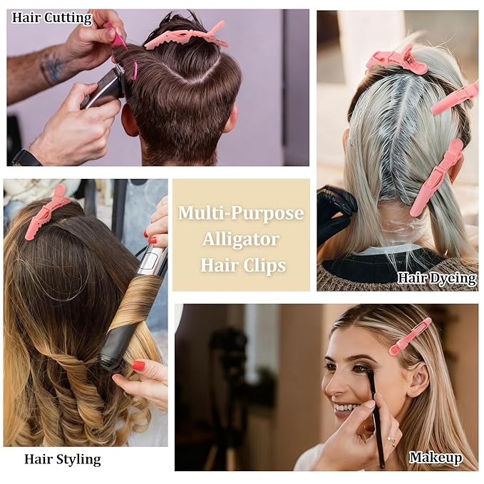 30 Pack Alligator Hair Clips for Styling, Sectioning Crocodile hair Clips Professional Barber Accessories for Salon of Thick Curly Volume Hair (Pink)