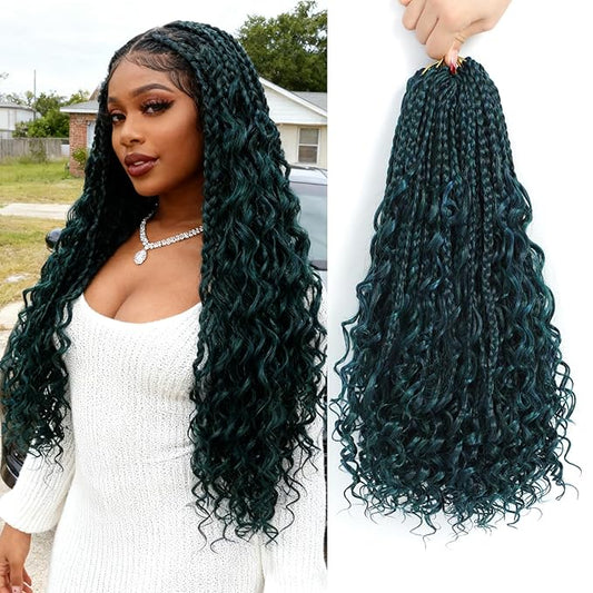 8 Packs Crochet Box Braids- 18 Inch Goddess Box Braids Crochet Hair Bohomian Crochet Braids Hair Synthetic Braiding Hair Extensions Crochet Hair for Black Women (18(8Packs), 1B/Blue/Green)