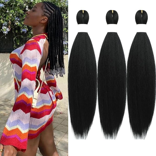Kids Short 1b Black Braiding Hair Pre Stretched Prestretched Braiding Hair 18 inch Synthetic Hair Extensions for Braiding Box Braids Long Yaki Knotless Braiding Hair for Kids Girls