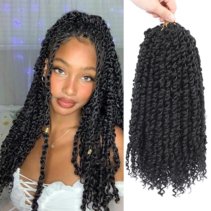 NAYOO Passion Twist Hair - 8 Packs 16 Inch Water Wave Crochet Hair,Passion Twist Crochet Hair For Women Long Passion Twists Synthetic Braiding Hair Extensions(16 Inch 8 Packs,1B)