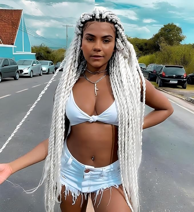 Pre Stretched Braiding Hair With Yaki Texture, Professional Hair Extension for Corochet Braid (White, 24inch（pack of 8）)