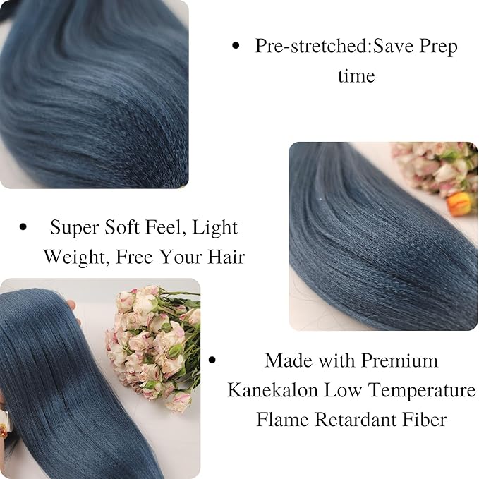 Leticia Navy Blue Braiding Hair Pre stretched Hypoallergenic Knotless Ez Braiding Hair for Braids Prestretched Synthetic Hair Extension for Women（Packs of 3,26",10 OZ）