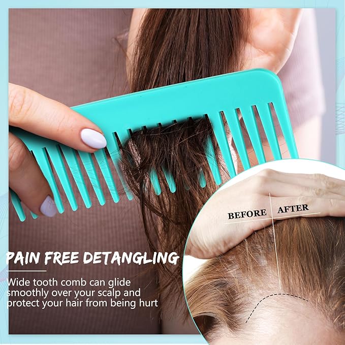 Patelai Wide Tooth Comb Large Hair Detangling Comb for Curly, Wet Dry Hair, No Handle Detangler Accessories(Blue, Mint)