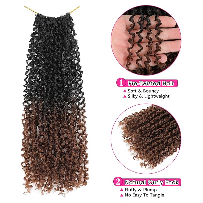 NAYOO 12 Inch Yanky Twist Crochet Hair - 8 Packs (30 Stands/Pack) Mini Passion Twist with Curly Ends Synthetic Ombre Brown Pre-Looped Crochet Braids Braiding Hair (12 Inch, T30)