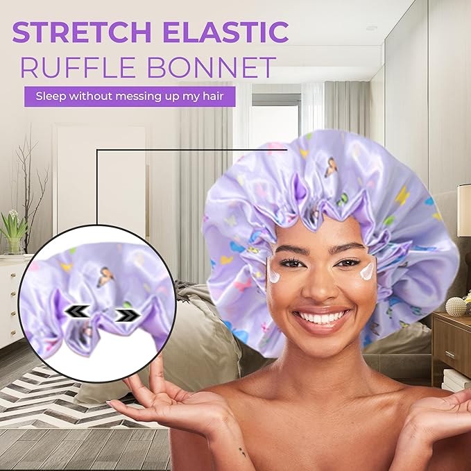 Discover Premium Ruffle Silk Satin Sleeping Bonnets Hair, Moisture Retention, and All-Night Comfort.