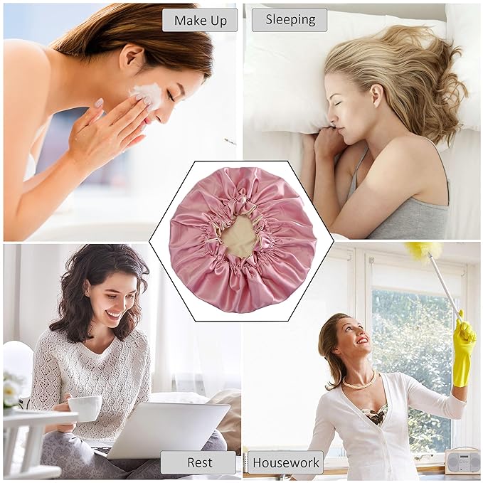 Silk Bonnet for Sleeping Satin Bonnets Double Layer Reversible Hair Cap Bonnet for Women Long Curly Braid Hair (Dusty Pink)