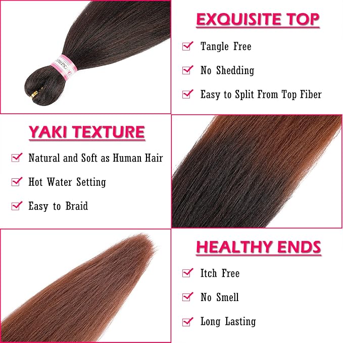 Dorsanee Ombre Brown Braiding Hair Pre Stretched 20 Inch 8 Packs Braiding Hair Extensions for Crochet Box Braids Twists Locs Hair Itch Free Soft Yaki Texture Hot Water Setting (20inch,#1B/30)