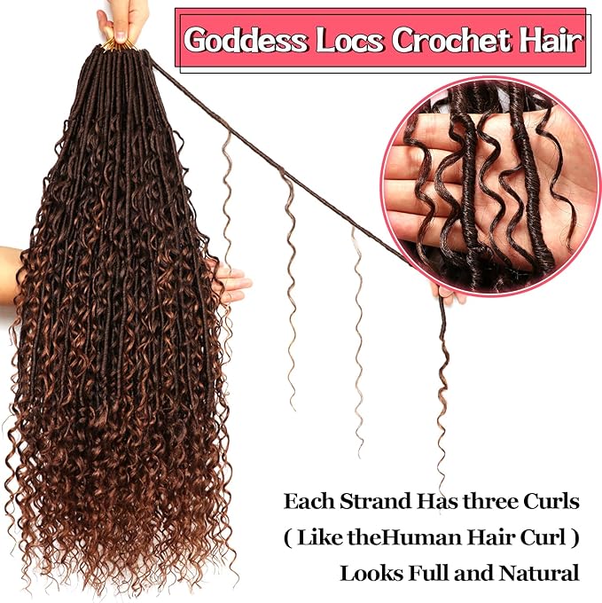 Goddess Locs Crochet Hair-30 Inch 8 Packs Boho Faux Locs Crochet Hair for Black Women Pre Looped Soft Locs with Curly Ends (T30, 30 Inch(Pack of 8))