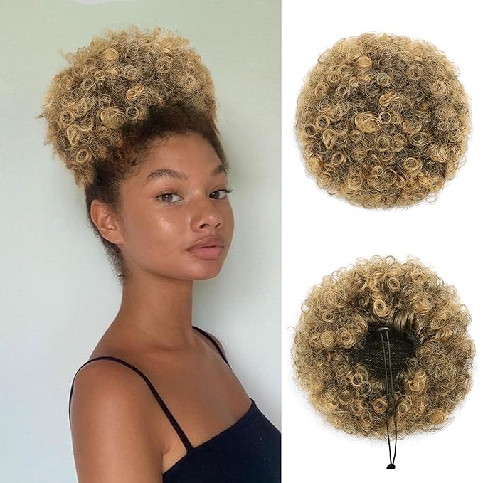 AISI QUEENS Afro Puff Drawstring Ponytail Extension for Black Women, Afro Puff Bun Extension Short Afro Kinkys Updo Hairpieces for Black Women(T27#)