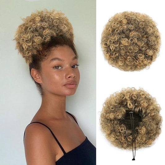 AISI QUEENS Afro Puff Drawstring Ponytail Extension for Black Women, Afro Puff Bun Extension Short Afro Kinkys Updo Hairpieces for Black Women(T27#)
