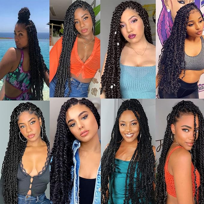 Ubeleco Passion Twist Hair,18 Inch Water Wave Crochet Hair 6 Packs Black Passion Twists Crochet Hair for Women Long Bohemian Synthetic Curly Braiding Hair Extension(6pcs,#1)