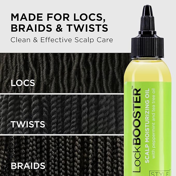 Style Factor LockBOOSTER Scalp Moisturizing Oil – Lightweight Hydration with Peppermint & Tea Tree Oil for revitalizing Braids, Locs & Twists – Soothes, Nourishes and Supports Scalp Care – 4 oz