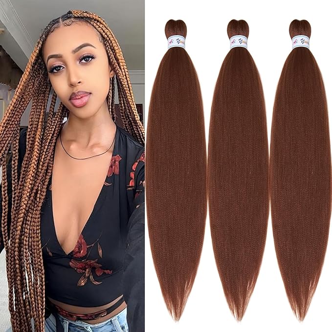 Pre Stretched Braiding Hair Light Brown Color 30 Braiding Hair Extensions for Box Braids Crochet Hair Knotless Kids Micro Jumbo Crochet Braiding Hair 26 inch 3 pack