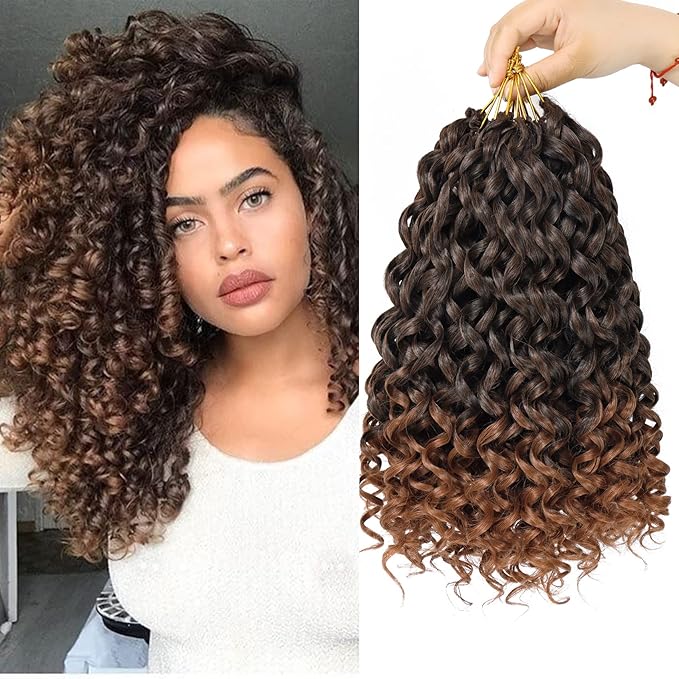 7 Packs GoGo Curl Crochet Hair 12 Inch Short Curly Crochet Hair for Women Beach Curl Water Wave Deep Twist Crochet Braids Synthetic Braiding Hair Extensions (12 Inch, T1B/30)