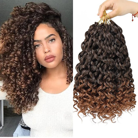 7 Packs GoGo Curl Crochet Hair 12 Inch Short Curly Crochet Hair for Women Beach Curl Water Wave Deep Twist Crochet Braids Synthetic Braiding Hair Extensions (12 Inch, T1B/30)