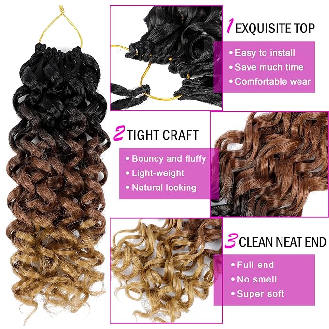 7 Packs GoGo Curl Crochet Hair 14 Inch Short Curly Crochet Hair for Women Beach Curl Water Wave Deep Twist Crochet Braids Synthetic Braiding Hair Extensions (14 Inch, T1B/30/27)