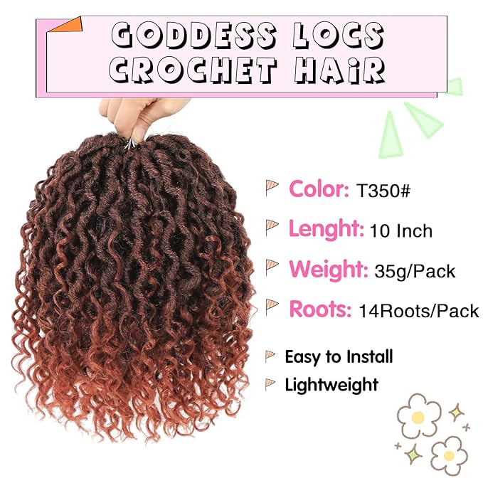 Fulcrum Goddess Locs Crochet Hair 10 Inch, 8 Packs New Faux Locs Crochet Hair for Black Women, Crochet locs with Curly Ends (10Inch (Pack of 8), T350#)