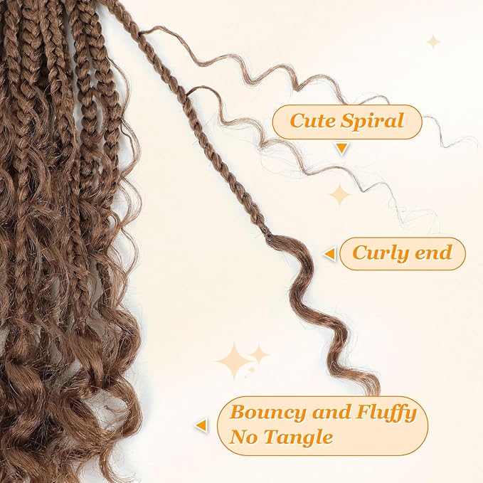 Goddess Box Braids Crochet Hair Boho 10 Inch Crochet Box -Braids With Curly Ends,9 Packs Bohomian Box Braid Crochet-Hair For Black Women Pre Looped Box Braiding (10Inch,30#)