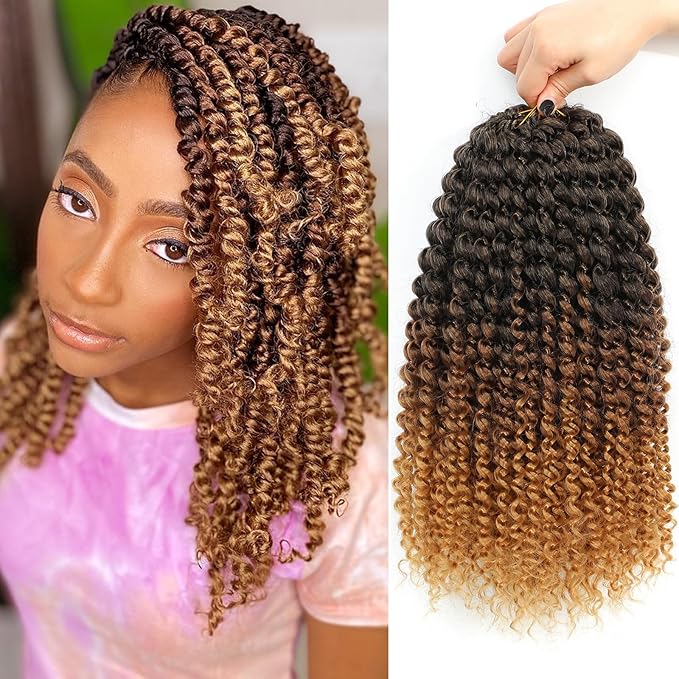 Passion Twist Hair 14 Inch 8 Packs Water Wave Crochet Hair Curly Braiding Hair For Butterfly Locs Long Bohe Crochet Braids (14 Inch (Pack of 8), 1B/30/27)