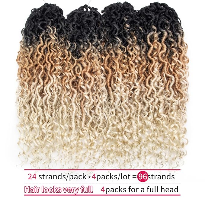 Goddess Locs Crochet Hair 18Inch Faux Locs Crochet Hair Curly Ends Pre-looped River Hippie Locs Bohemian Locs Crochet Braids for Black Women(1B/27/613, 18inch)