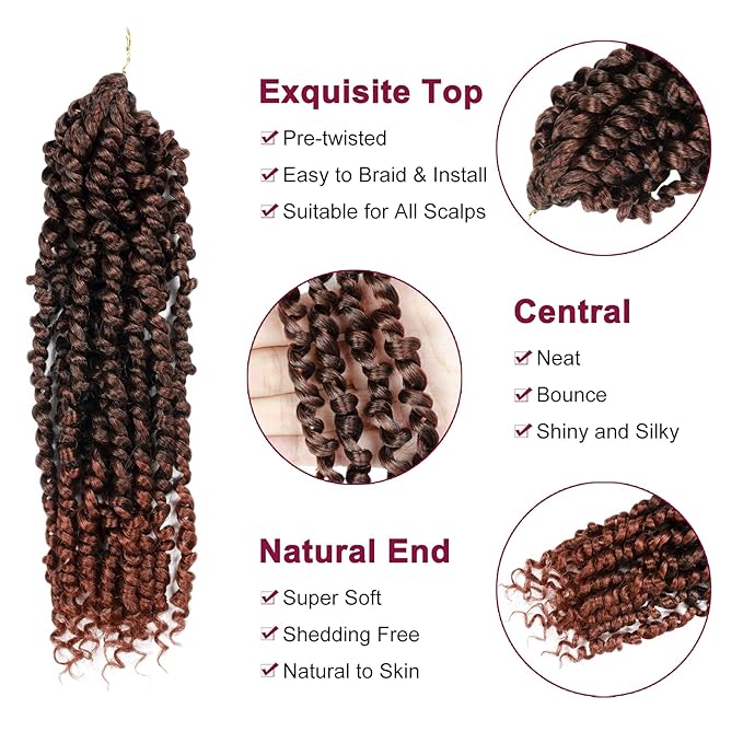 Passion Twist Hair - 8 Packs 12 Inch Passion Twist Crochet Hair For Women, Crochet Pretwisted Curly Hair Passion Twists Synthetic Braiding Hair Extensions (12 Inch 8 Packs, T350)