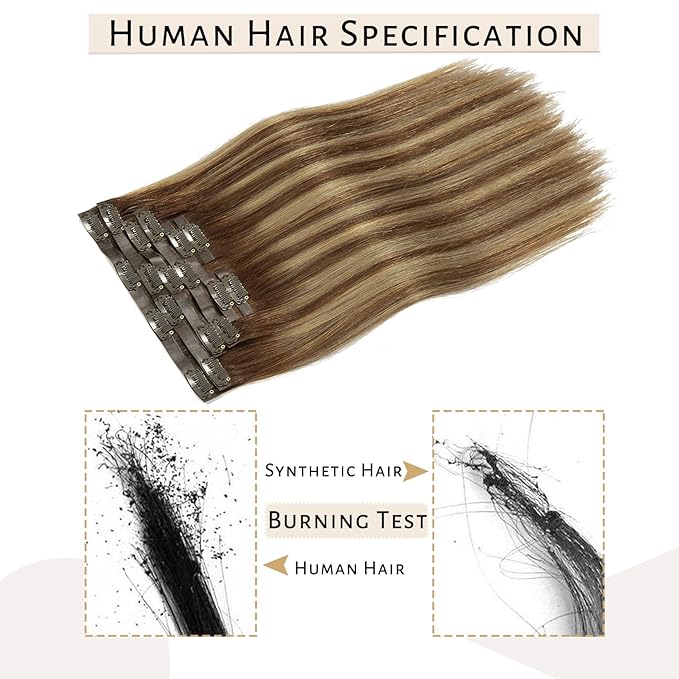 Caliee Balayage Clip in Hair Extensions Real Human Hair Fluffy Not Tangled Seamless Hair Extensions Clip in Human Hair 20 Inch 115G 8 Pcs R4-4/27 Chocolate Brown to Caramel Blonde Hair