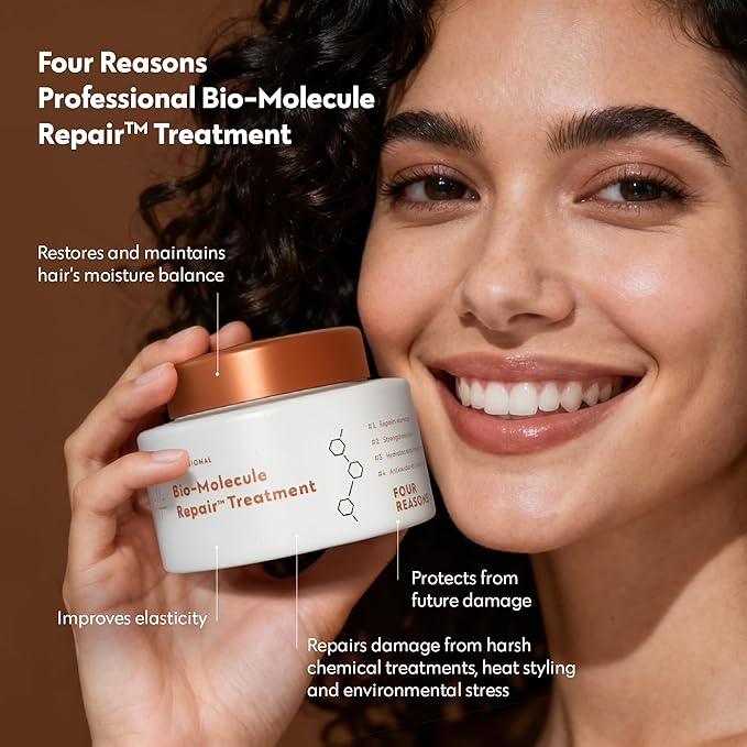 FOUR REASONS Bio-Molecule Repair Hair Mask for Damaged Hair – Hydrating & Deep Conditioning Hair Mask & Bond Repair Treatment for Dry, Frizzy, or Color Treated Hair – Vegan & Sulfate-Free