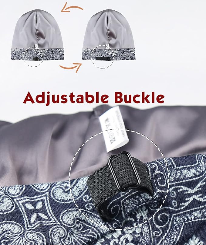 Adjustable Satin Lined Sleep Cap for Dreadlocks Curly Hair Large Head-Stay On Overnight