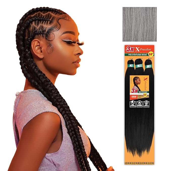 Sensationnel X-pression prestretched braiding hair - 3x braid 58 inch all kanekalon flame retardant synthetic braid for box braids and twists (1 pack, M51)