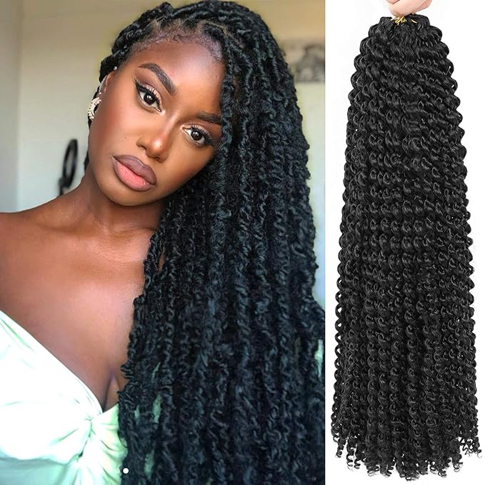 Passion Twist Hair 18 Inch 8 Packs Water Wave Crochet Hair Curly Braiding Hair Long Bohemian Spring Twist Hair For Butterfly Locs Crochet Braids Synthetic Hair Extension (18 Inch (Pack of 8), 1B#)