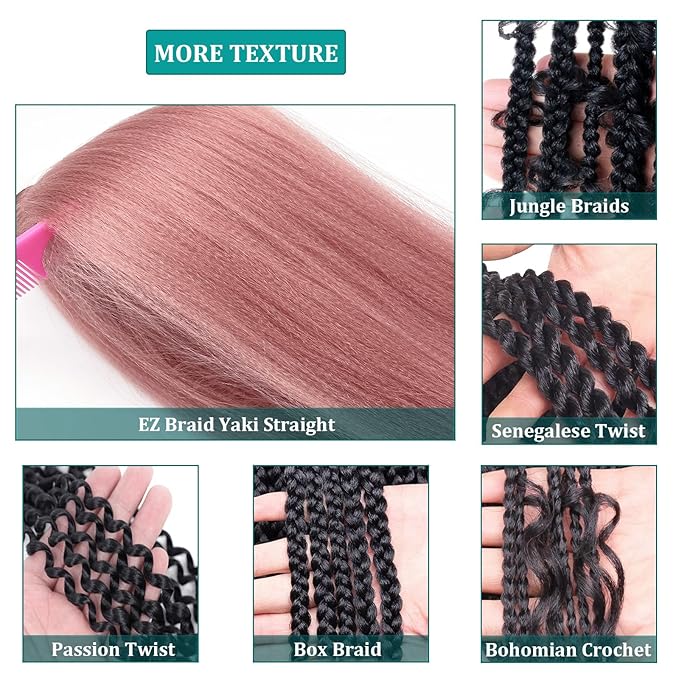 Rouge Pink Braiding Hair Pre Stretched Kanekalo Prestretched Braiding Hair 30 inch Colored Hair Extensions for Braiding Box Braids Knotless Braiding Hair