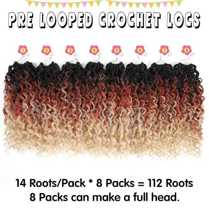 Fulcrum Goddess Locs Crochet Hair 10 Inch, 8 Packs New Faux Locs Crochet Hair for Black Women, Crochet locs with Curly Ends (10Inch (Pack of 8), 1B/30/613#)