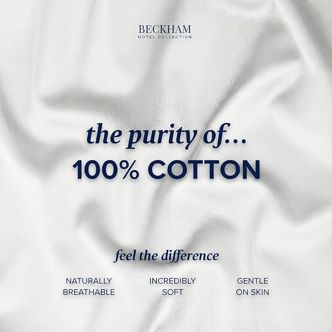Beckham Hotel Collection 100% Cotton Pillow Cases Standard/Queen Size Set of 2, 500TC, Luxury Sateen Pillowcases, Open End, Breathable, Moisture-Wicking, White