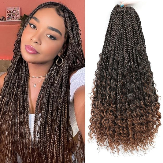 9 Packs Goddess Box Braids Crochet Hair Boho Box-Braids With Curly Ends Crochet-Hair For Black Women, 24 Inch Pre Looped Bohemian Crochet Box Braidsing (24Inch 9 Packs,T30#)