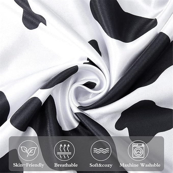 Satin Pillowcase for Hair and Skin Cow Print Silk Satin Pillowcase 2 Pack Standard Size Pillow Cases Set of 2 Cooling Silky Pillow Cover with Envelope Closure (20x26 inches, Cow)