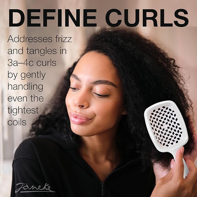 Janeke Superbrush Detangling Brush for Soft Smoothing Hair Brushing with Anti-Static Bristles - Vented Wet Hair Brush for Blow Drying Use - Perfect for Curly, Thick, Wavy, Fine Hair Types (White)