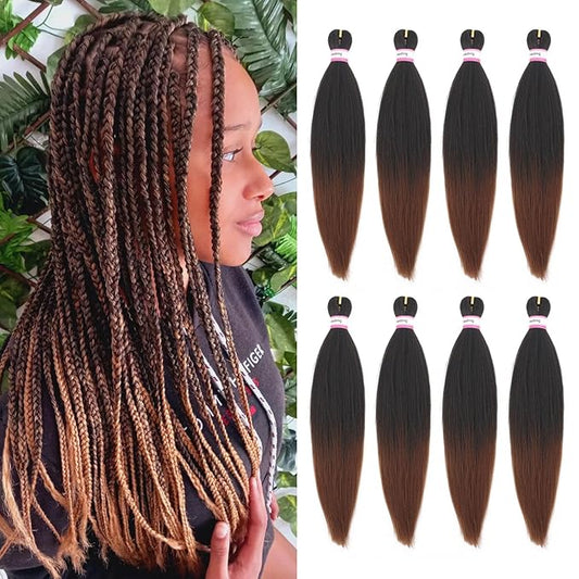Dorsanee Braiding Hair Pre Stretched 18 Inch 8 Packs Ombre Brown Braiding Hair Extensions for Crochet Box Braids Twists Locs Hair Soft Yaki Texture Hot Water Setting (18inch,#1B/30)