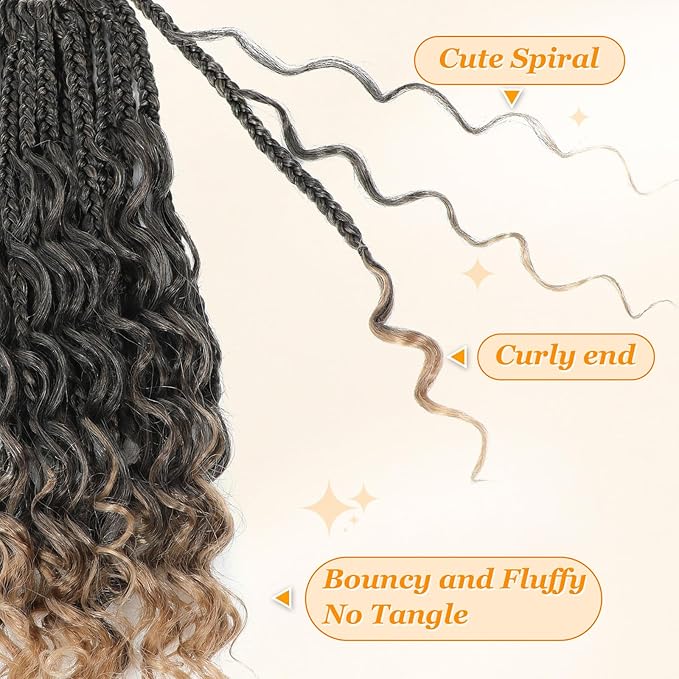 Goddess Box Braids Crochet Hair 10 Inch Boho Crochet Box Braid With Curly Ends, 9 Packs Bohomian Box Braids Crochet Hair For Black Women Pre Looped Box Braids Crochet Hair (10Inch 9 Packs,T27)