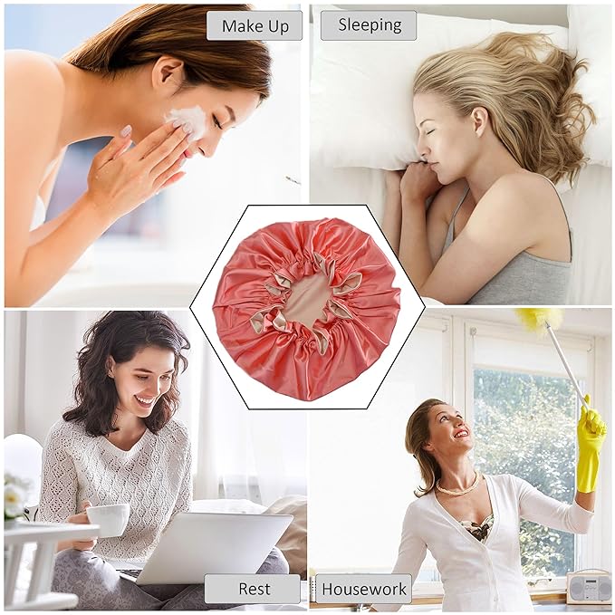 Silk Bonnet for Sleeping Satin Bonnets Double Layer Reversible Hair Cap Bonnet for Women Long Curly Braid Hair (Coral)