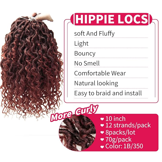 Goddess Locs Crochet Hair 10Inch 8Packs Faux Locs Crochet Hair Short Boho Locs Curly Crochet locs Crochet Hair Hippie Locs Bohemian Locs Crochet Braids for Black Women(1B/350, 10inch(Pack of 8))
